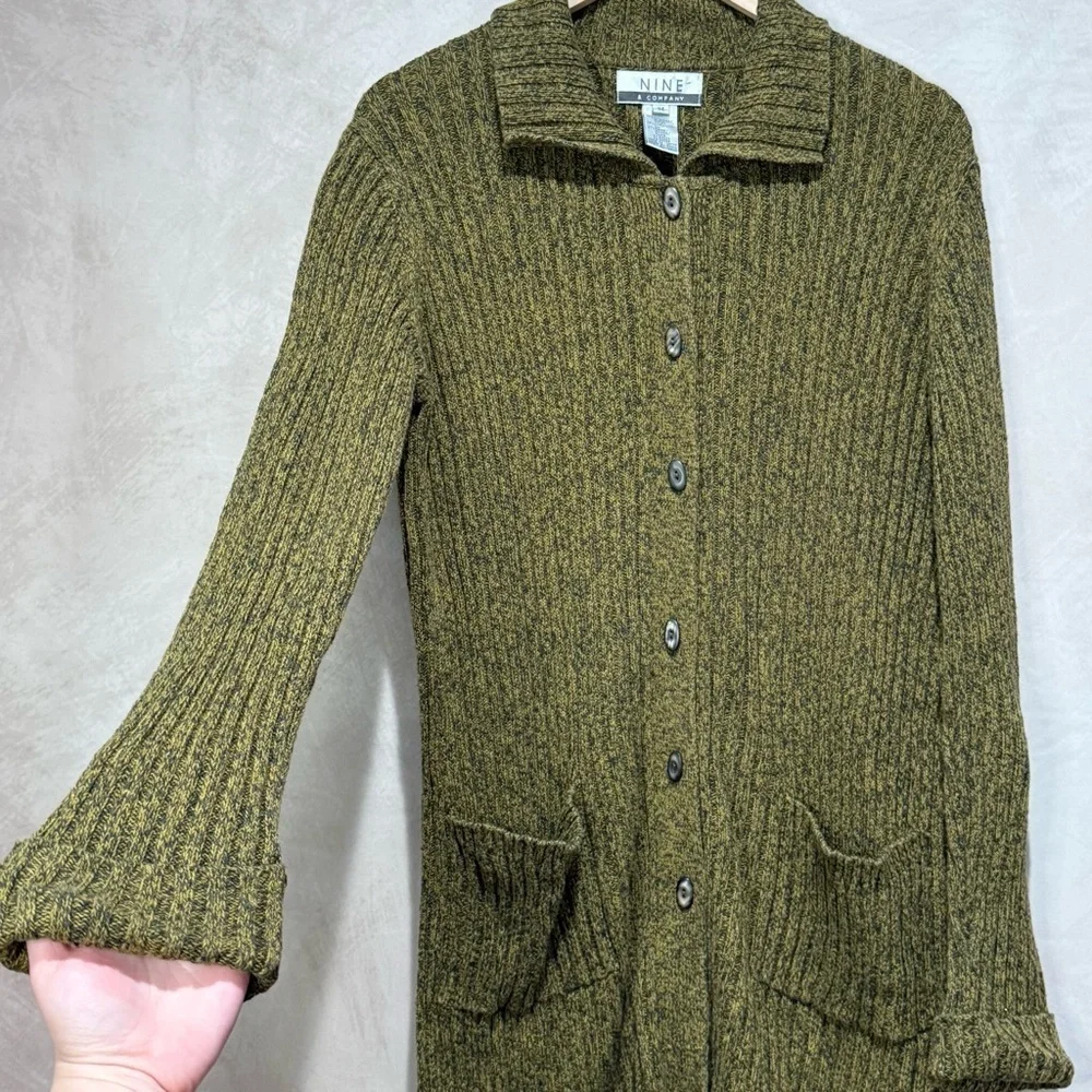 Vintage Nine & Co Ribbed Knit Cardigan Olive Green Marled, Whimsigoth Fairycore - Picture 4 of 9